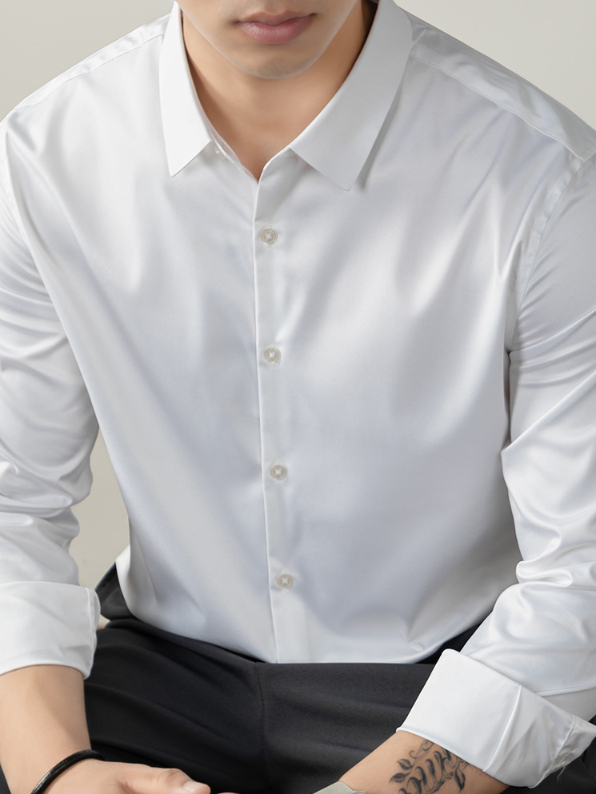 【免燙易打理】80S雙絲光襯衫男長袖商務正裝春秋高級感結婚襯衣