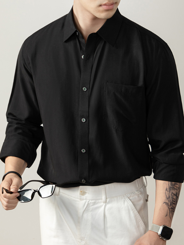 天絲™萊賽爾高端襯衫男長袖2025秋冬季上衣開衫貼袋襯衣商務休閒