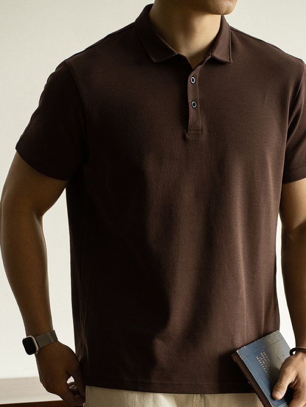 優質太空棉純色短袖polo衫男士2025春季翻領T恤商務純色保羅衫