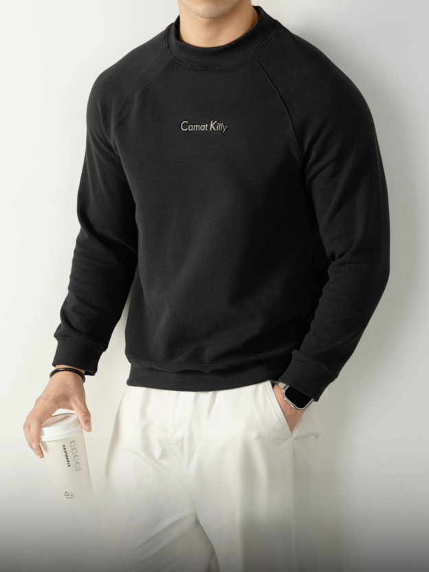 300G斜紋插肩袖圓領衛衣男秋冬加厚保暖高定質感上衣