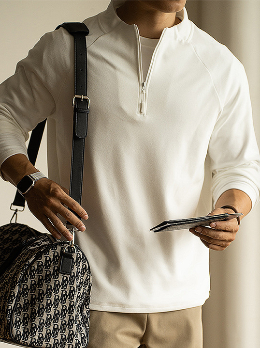 老錢風德絨面料拉鍊立領衛衣男士2025年秋冬季高彈長袖新款T恤男