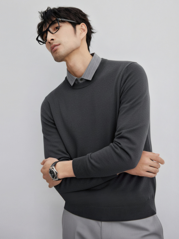 都市商務 襯衫領假兩件毛衣男士加厚保暖秋冬高端通勤舒適針織衫