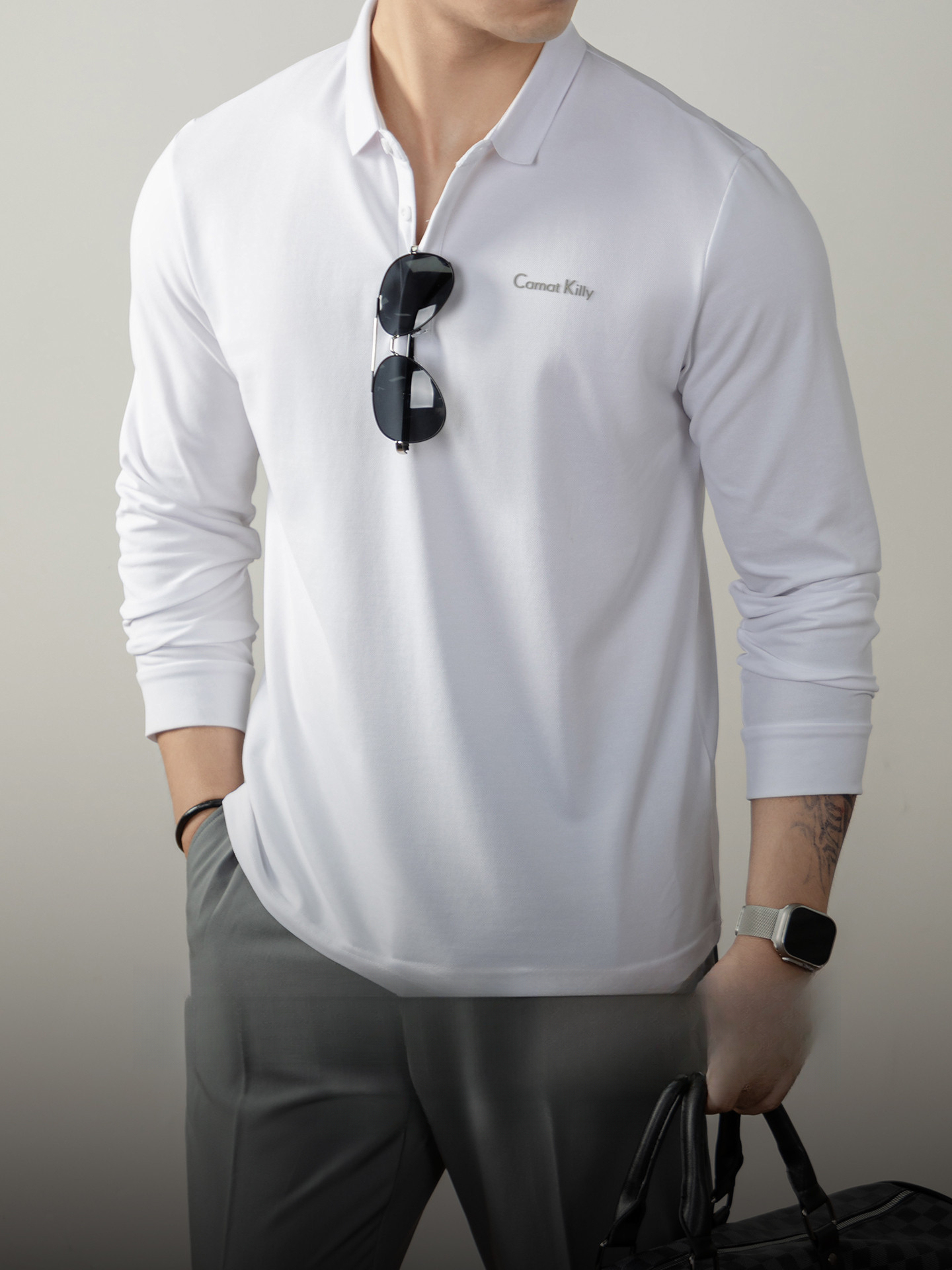 【高端系列】橫機親膚珠地男士長袖Polo衫休閒翻領T恤