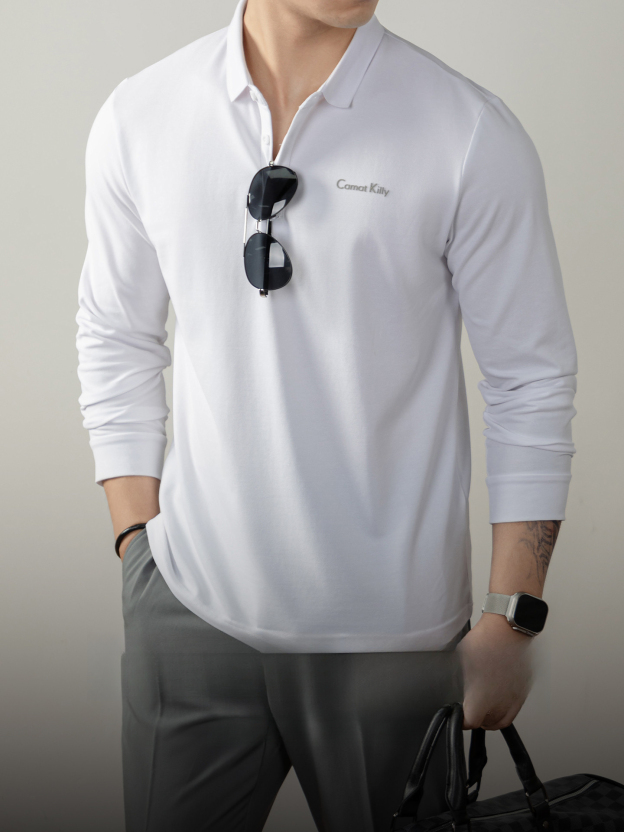 【高端系列】橫機親膚珠地男士長袖Polo衫休閒翻領T恤