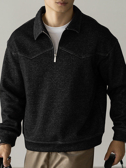 美式棉質雙色紗線撞色翻領衛衣男士仿牛仔保暖休閒新款上衣