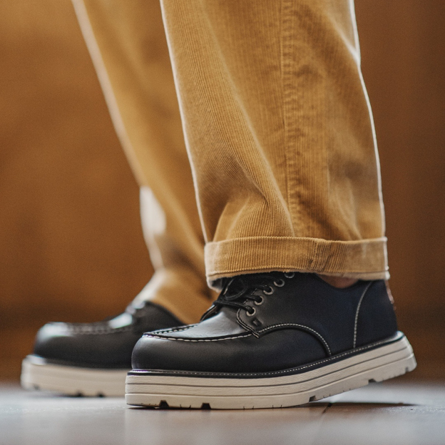 秋季新款莫卡辛美式復古工裝鞋男士厚軟底薄款黑色休閒皮鞋子