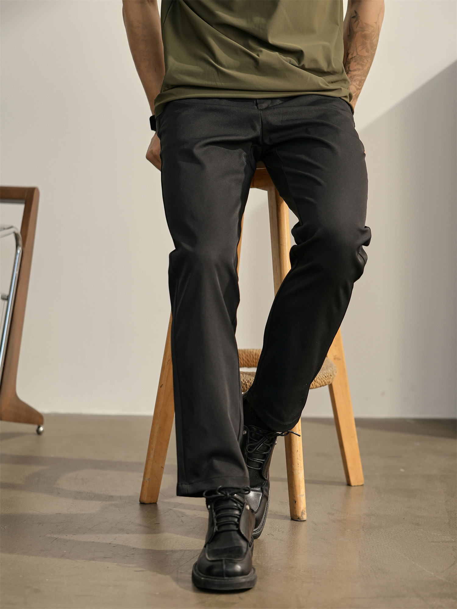 男士抗皺免燙休閒褲夏季商務通勤百搭西裝褲半鬆緊直筒長褲