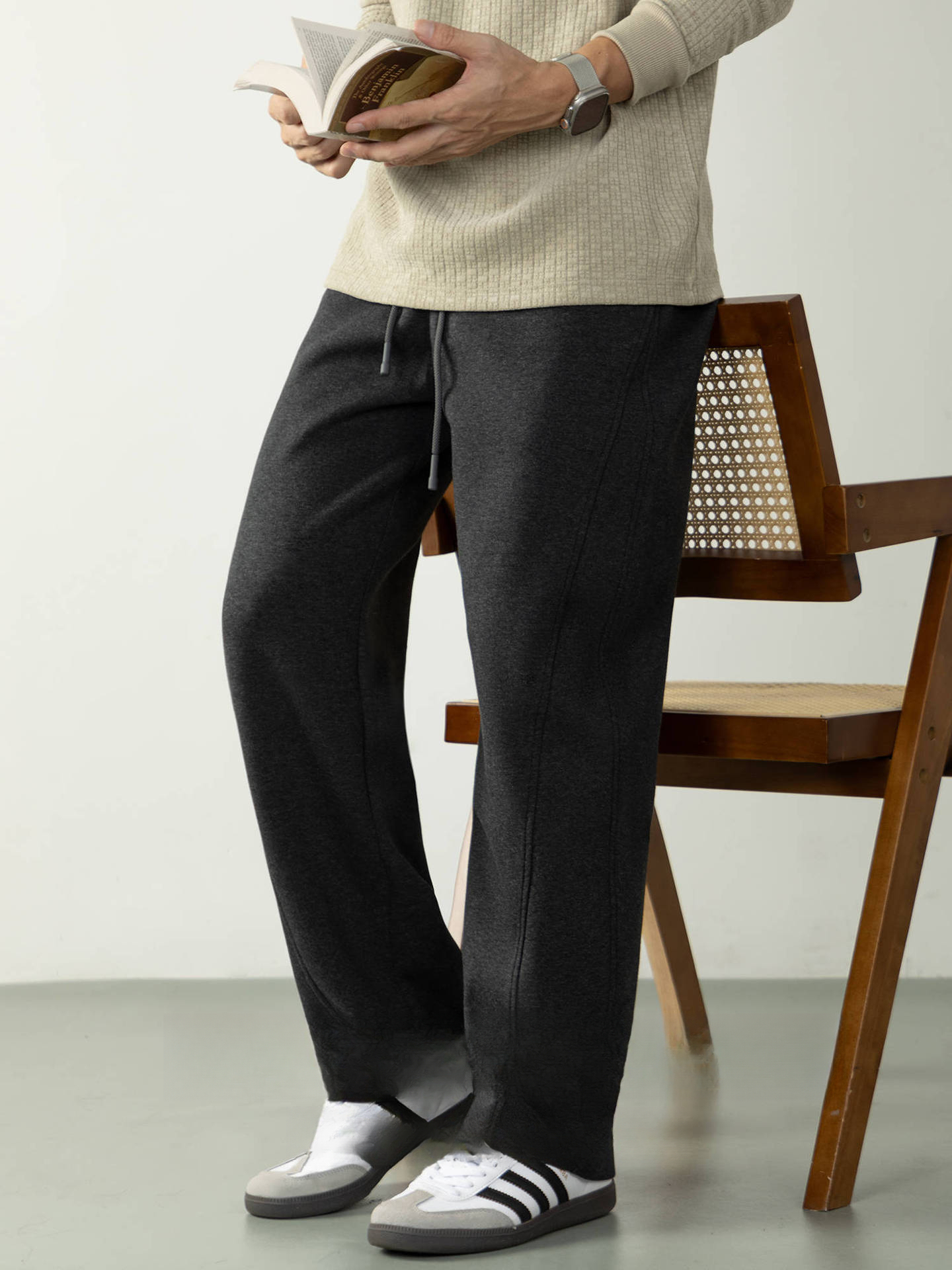 【Q感空氣層】320G重磅厚實針織休閒褲男款秋冬舒適垂感運動褲子