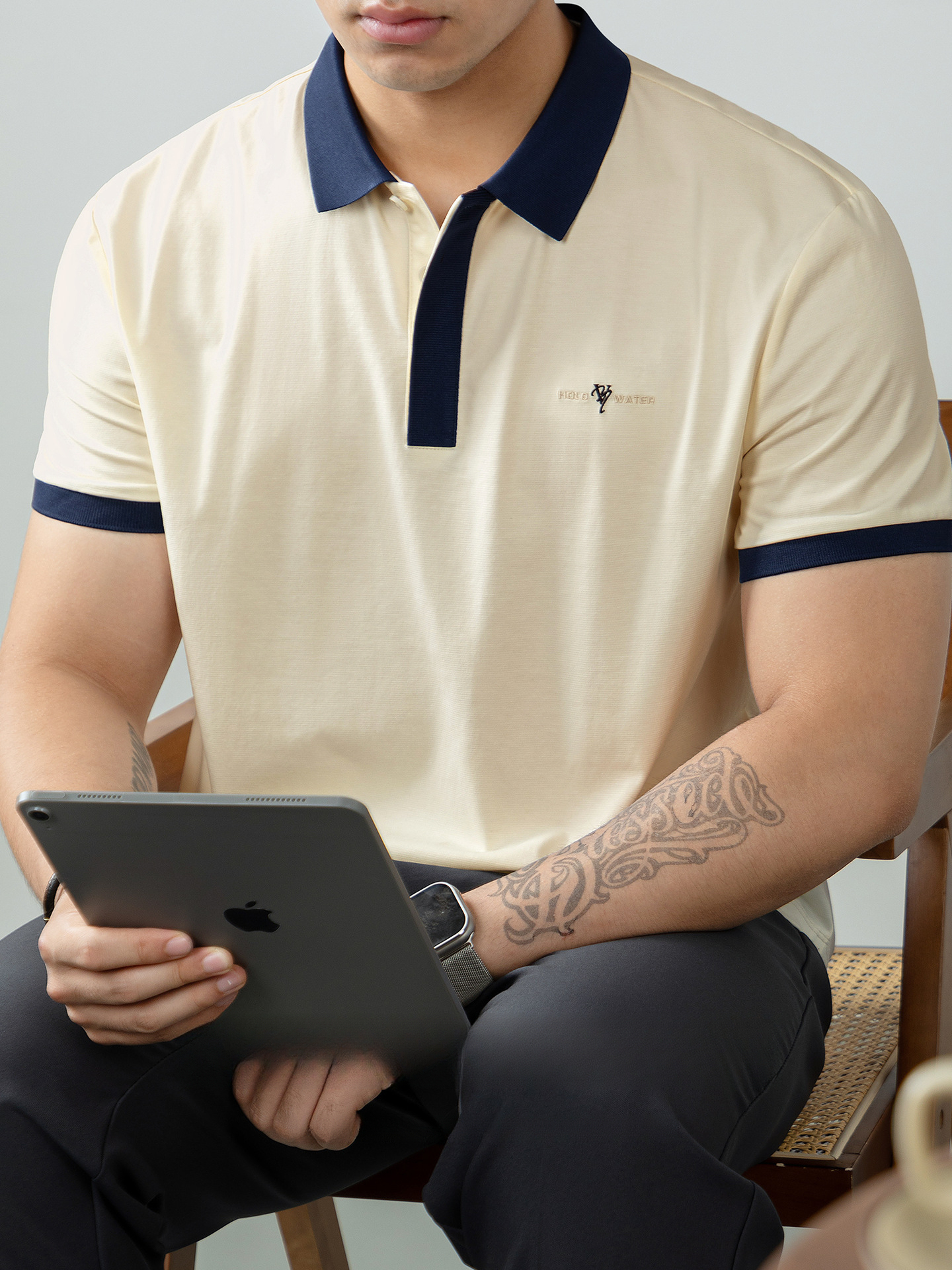 【3D刺繡】冰氧速幹棉撞色翻領POLO衫短袖男夏季薄款高端商務免燙