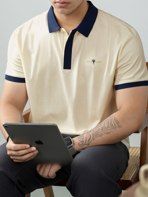 【3D刺繡】冰氧速幹棉撞色翻領POLO衫短袖男夏季薄款高端商務免燙