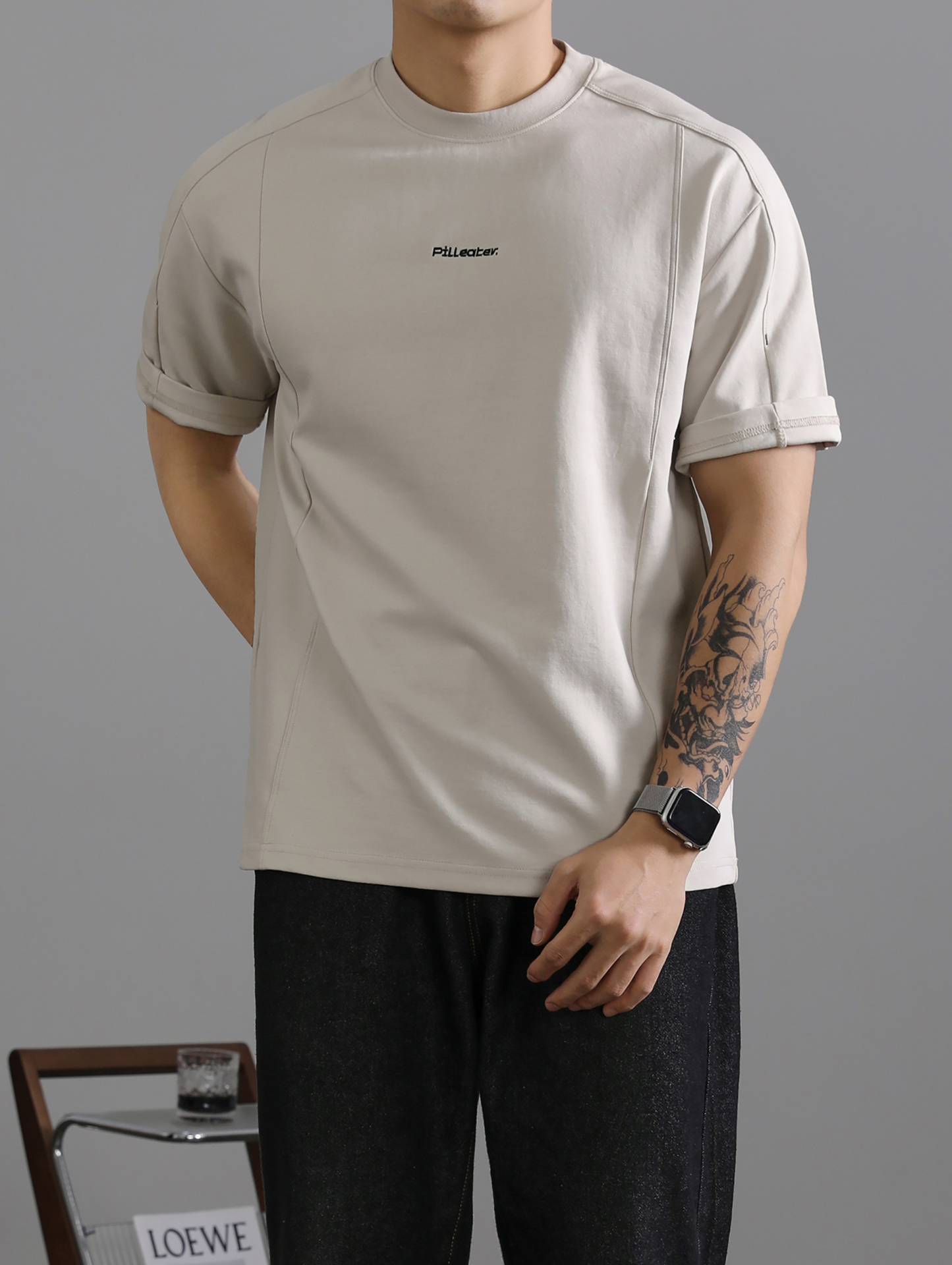 潮牌夏季簡約刺繡短袖T恤男高街痞帥拼接設計休閒圓領上衣潮