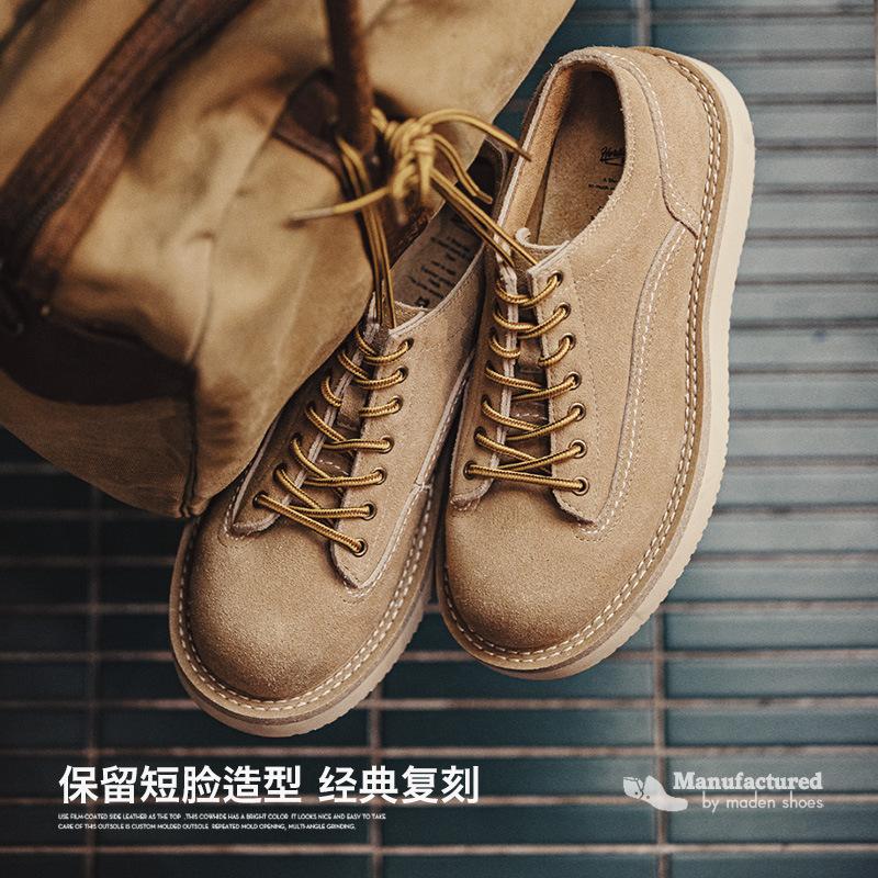 男鞋2022夏季新款工裝鞋潮流百搭美式休閑鞋短臉反絨大頭皮鞋-Retro's Wear