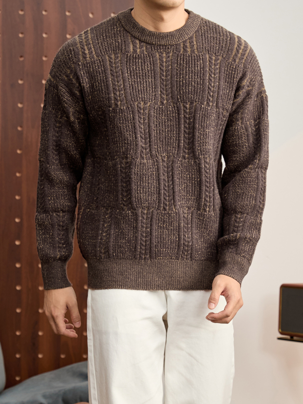儒雅老錢麥穗紋肌理感毛衣男秋冬混色提花高克重690g針織衫