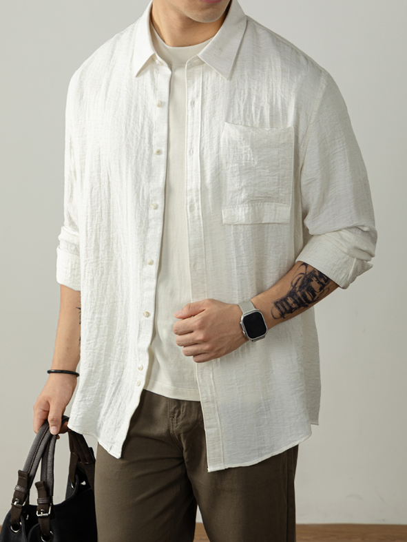 【慵懶高級感】亞麻天然褶皺襯衫男親膚透氣抑菌秋冬開衫隨性易搭