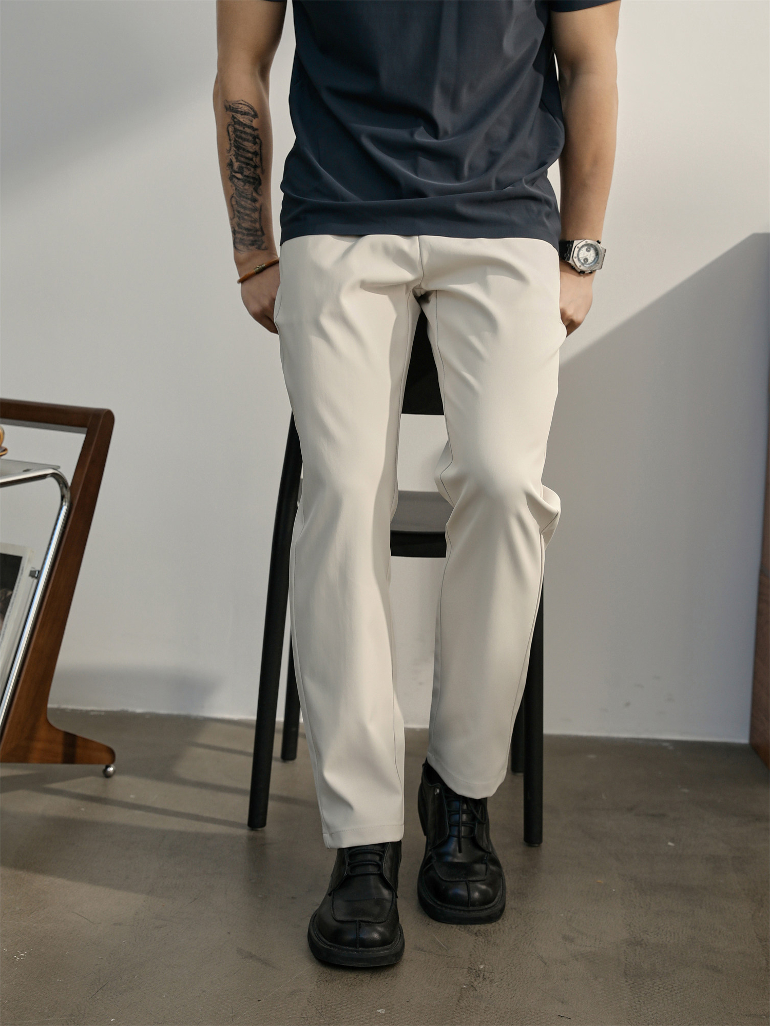 男士抗皺免燙休閒褲夏季商務通勤百搭西裝褲半鬆緊直筒長褲