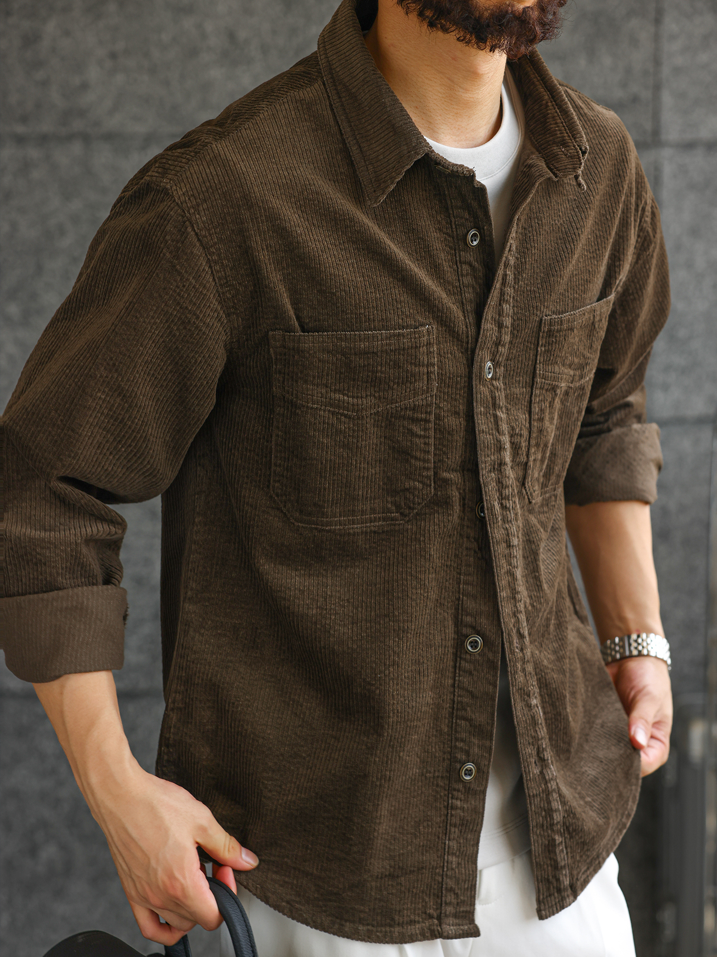 【智性通勤】高定舒適燈芯絨長袖襯衫男士肌理感休閒襯衣