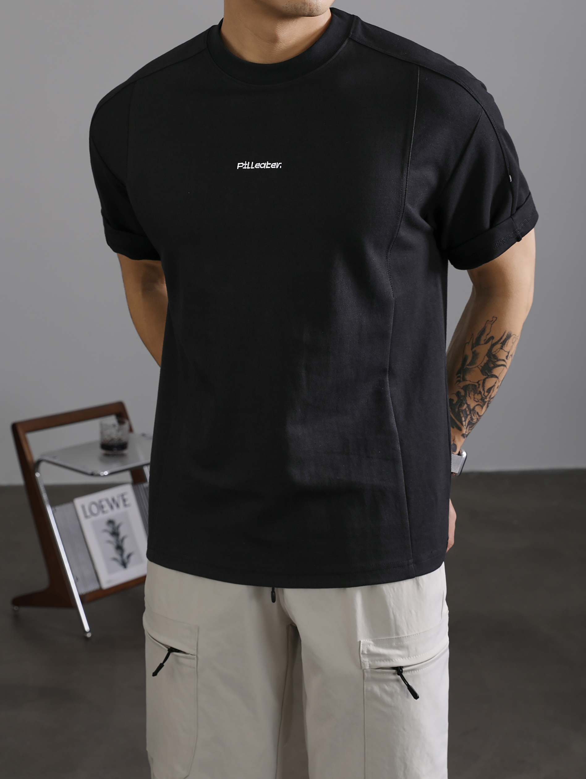 潮牌夏季簡約刺繡短袖T恤男高街痞帥拼接設計休閒圓領上衣潮