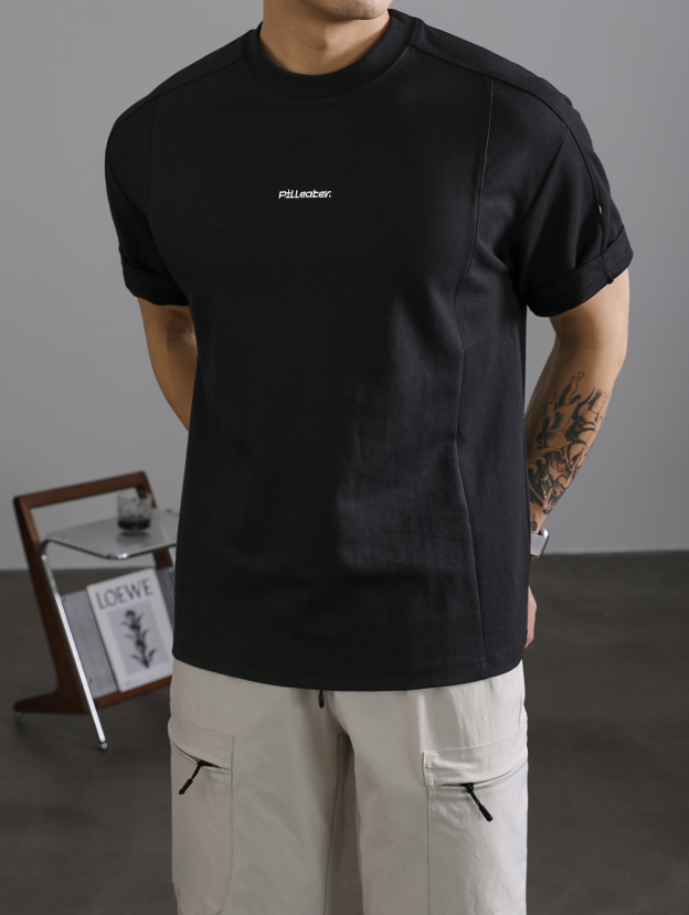 潮牌夏季簡約刺繡短袖T恤男高街痞帥拼接設計休閒圓領上衣潮