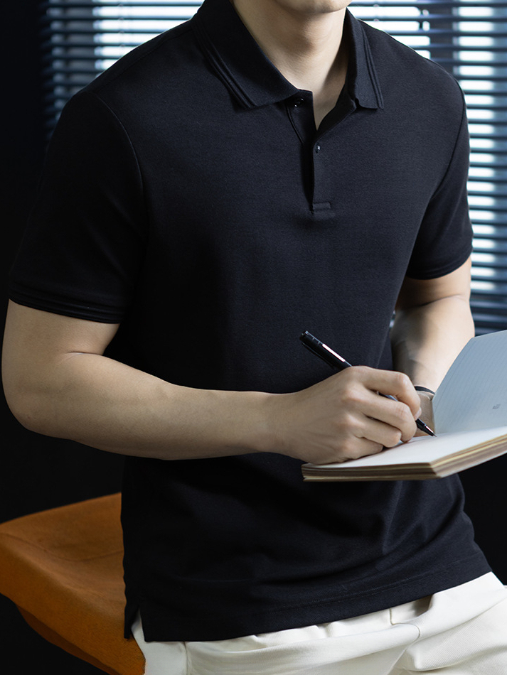 臻選5A抗菌冰氧珠地polo衫男士短袖輕商務扁機領挺括舒適通勤上衣