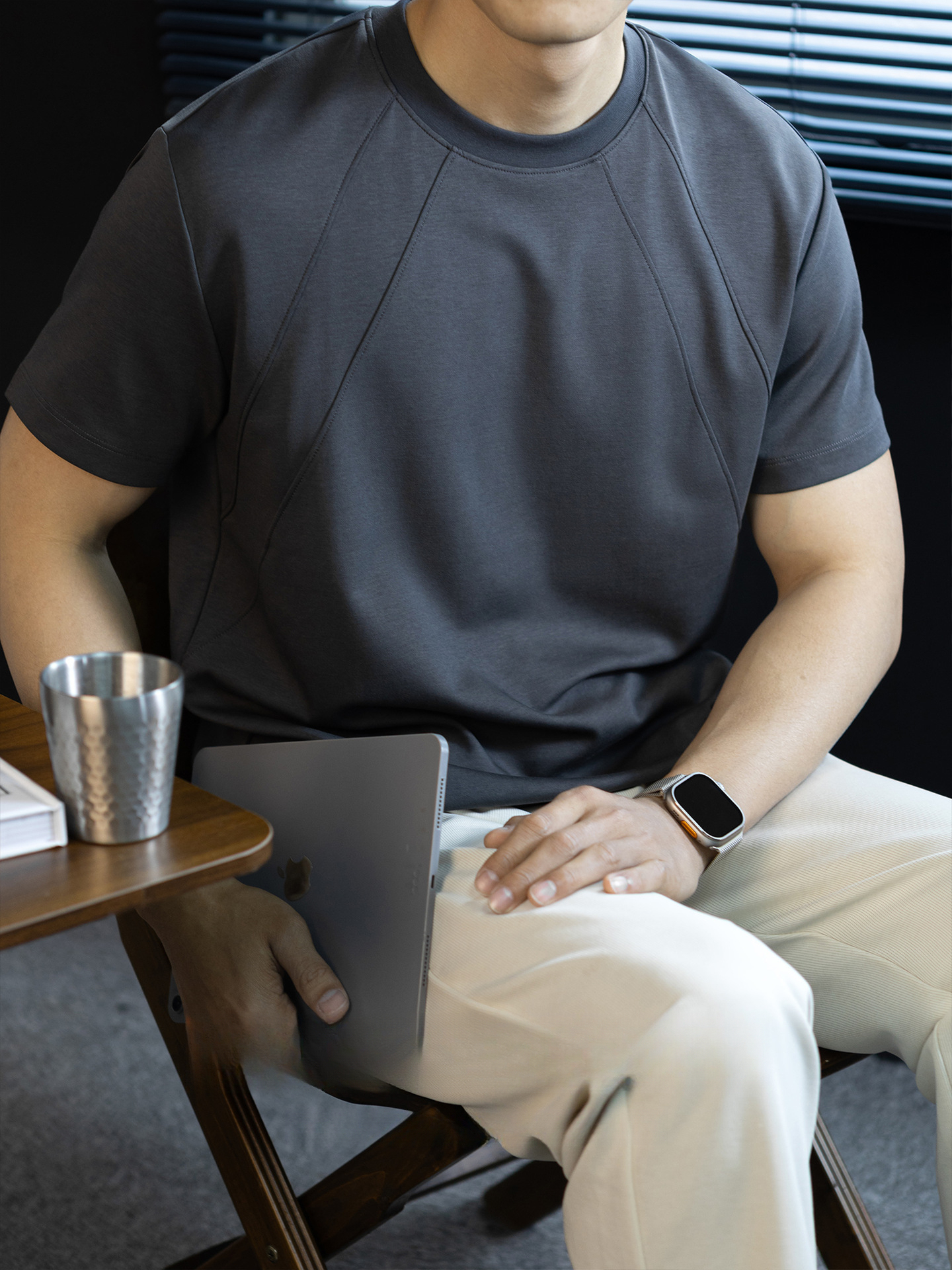 【都市輕旅】液氨莫代爾棉3D插肩短袖T恤男基礎純色休閒商務夏季