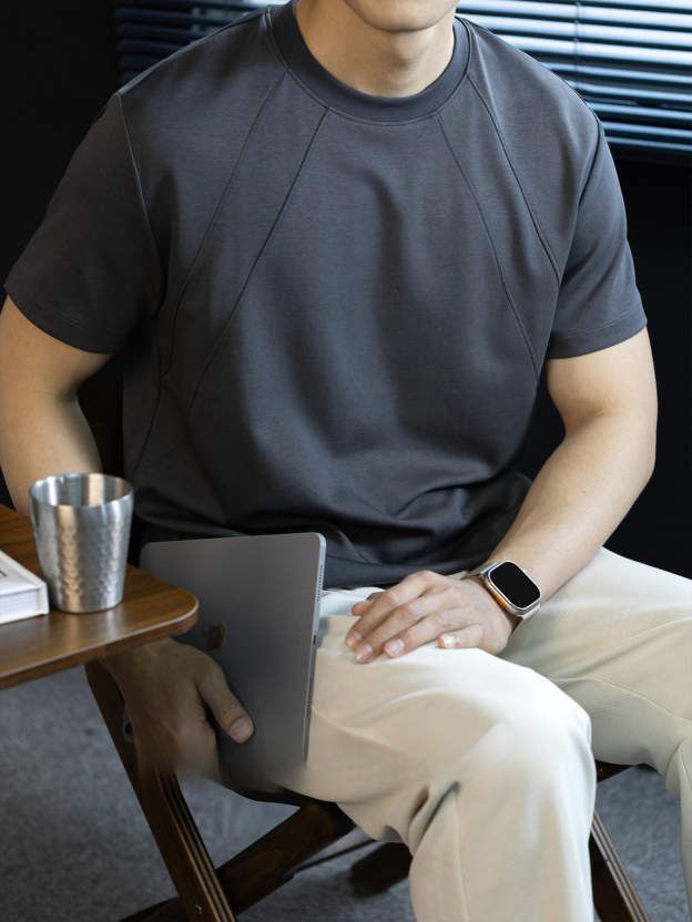 【都市輕旅】液氨莫代爾棉3D插肩短袖T恤男基礎純色休閒商務夏季