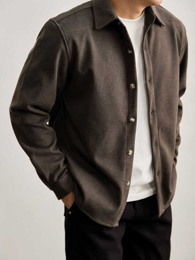 儒雅新貴磨毛毛呢翻領襯衫男春老錢定製樹脂扣翻領襯衣