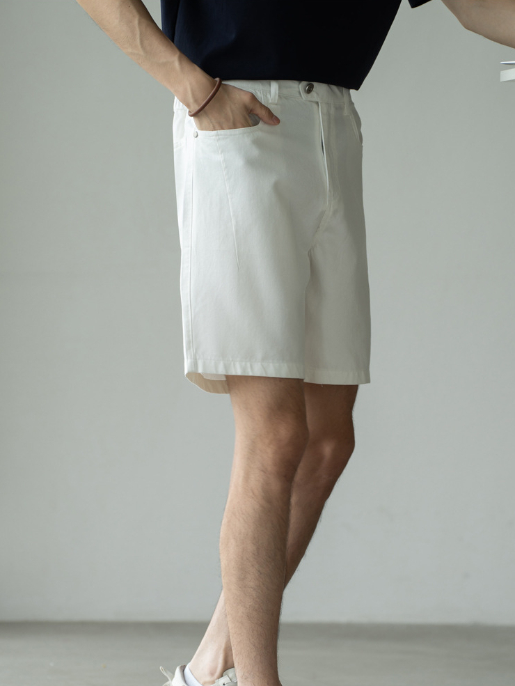 萊賽爾天絲棉斜紋肌理直筒五分褲男士2025夏休閒運動白色新款短褲