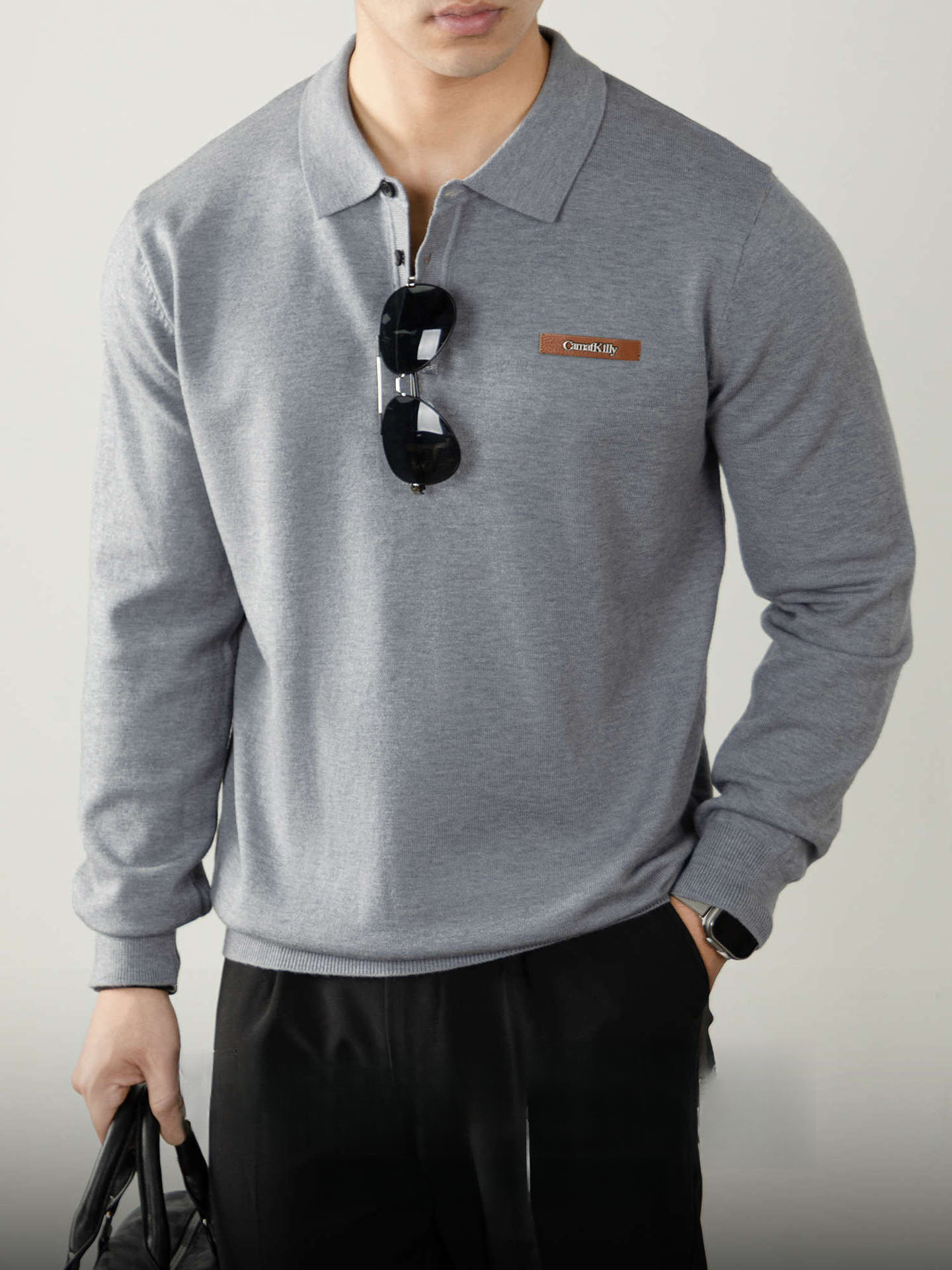 老錢風綿羊毛男士打底針織衫秋冬保暖翻領毛衣Polo衫