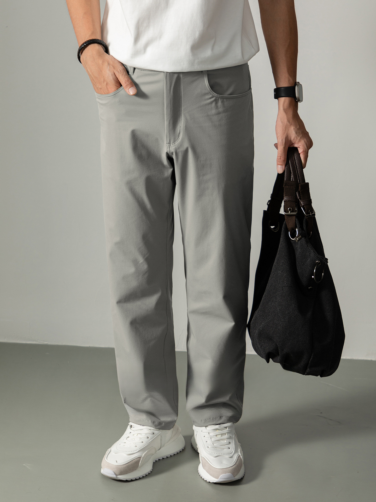 高端輕奢冰感速干休閒男士長褲夏季新款商務休閒透氣純色褲子