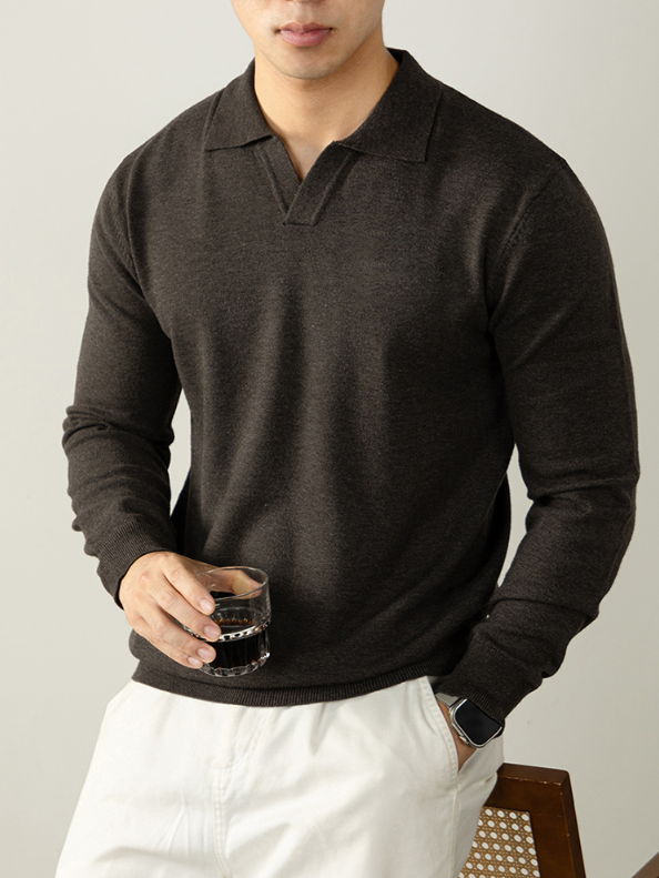 【羊毛莫代爾奢織】高端毛衣男秋冬海鷗領輕熟厚款針織衫商務通勤