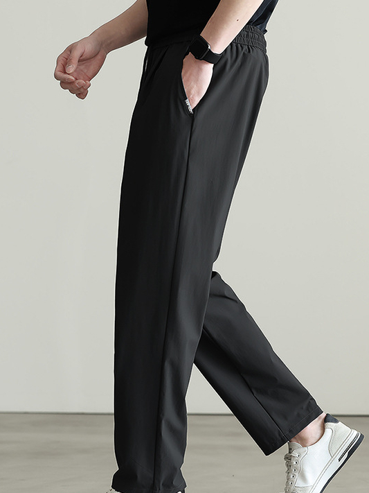 零壓涼感冰絲速干休閒褲男2025春夏新款運動透氣鬆緊腰薄款九分褲