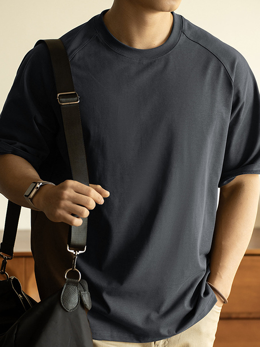 美式300G重磅7A抑菌防曬插肩袖廓形寬鬆T恤男士2025春夏運動短袖