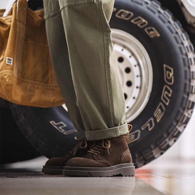 荒野岩棕冬季新款工裝靴子男休閒復古厚底中高幫翻毛皮馬丁靴-Retro's Wear