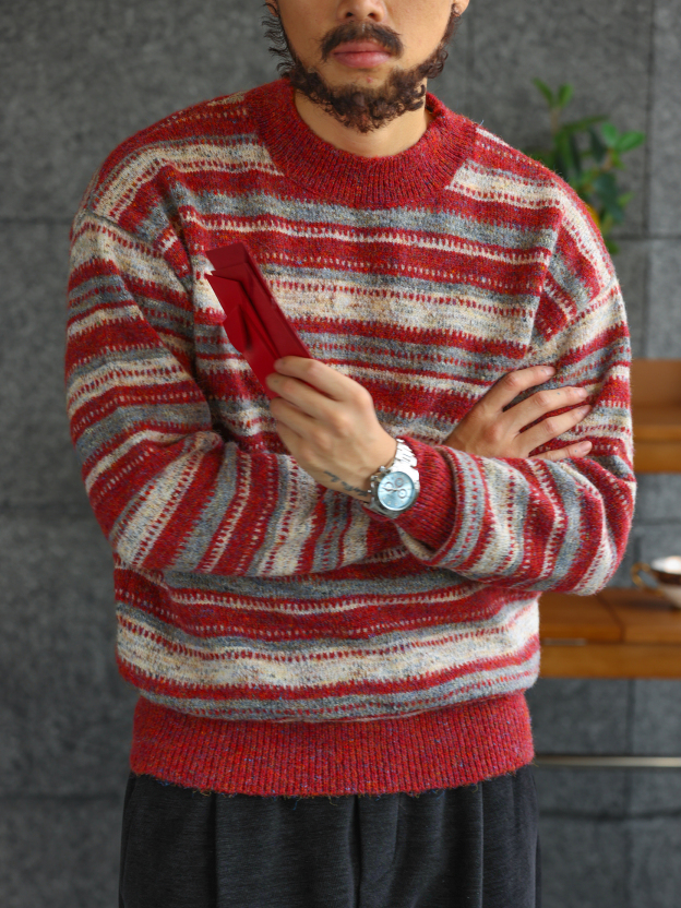 【冬牧場】質感條紋圓領毛衣男士秋冬慵懶休閒打底針織衫