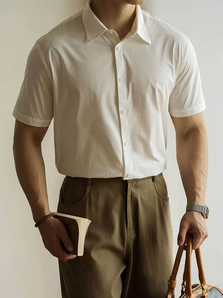 美式速乾涼感翻領短袖襯衫男款2025夏季簡約吸濕排汗休閒新款襯衣