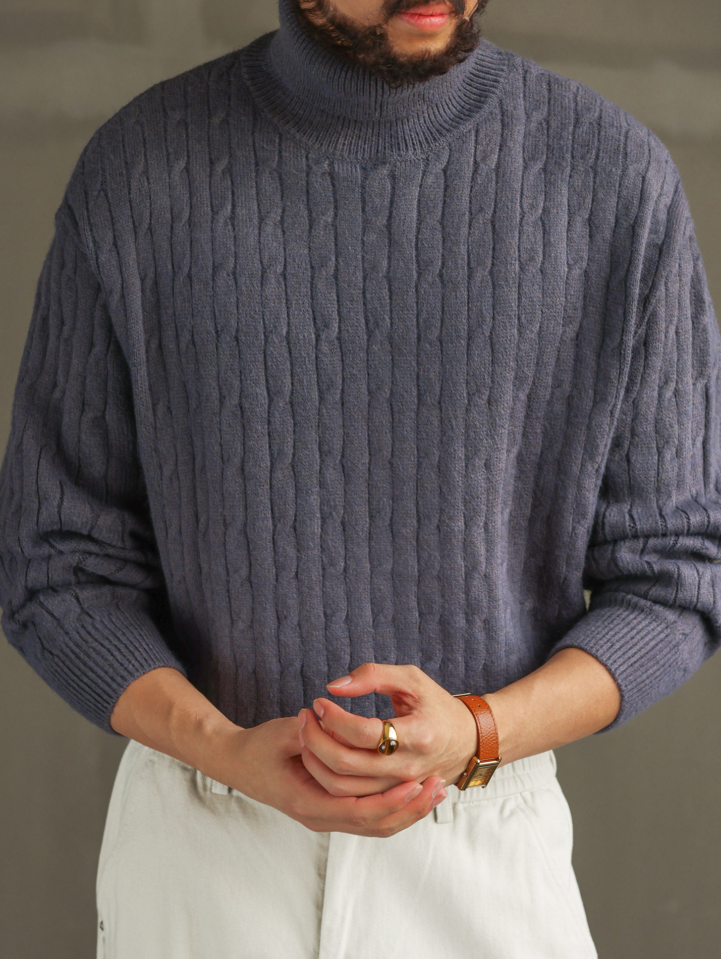 【暖冬隨行】重磅保暖高領麻花毛衣男慵懶套頭內搭針織衫