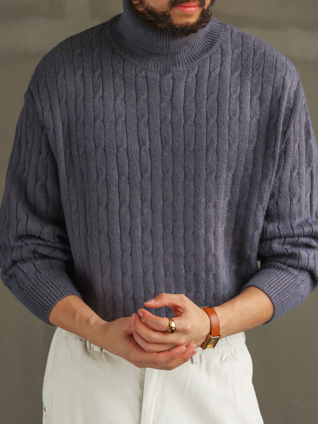 【暖冬隨行】重磅保暖高領麻花毛衣男慵懶套頭內搭針織衫