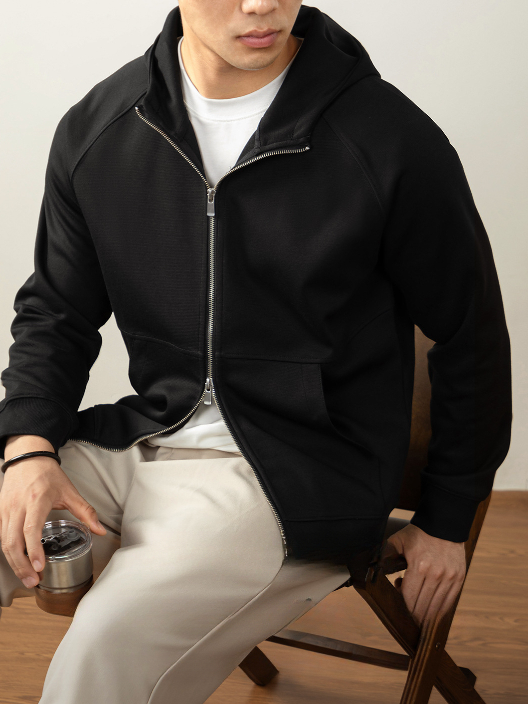 【頂奢系列】360G重磅空氣棉雙拉鍊插肩長袖男秋冬季連帽衛衣外套