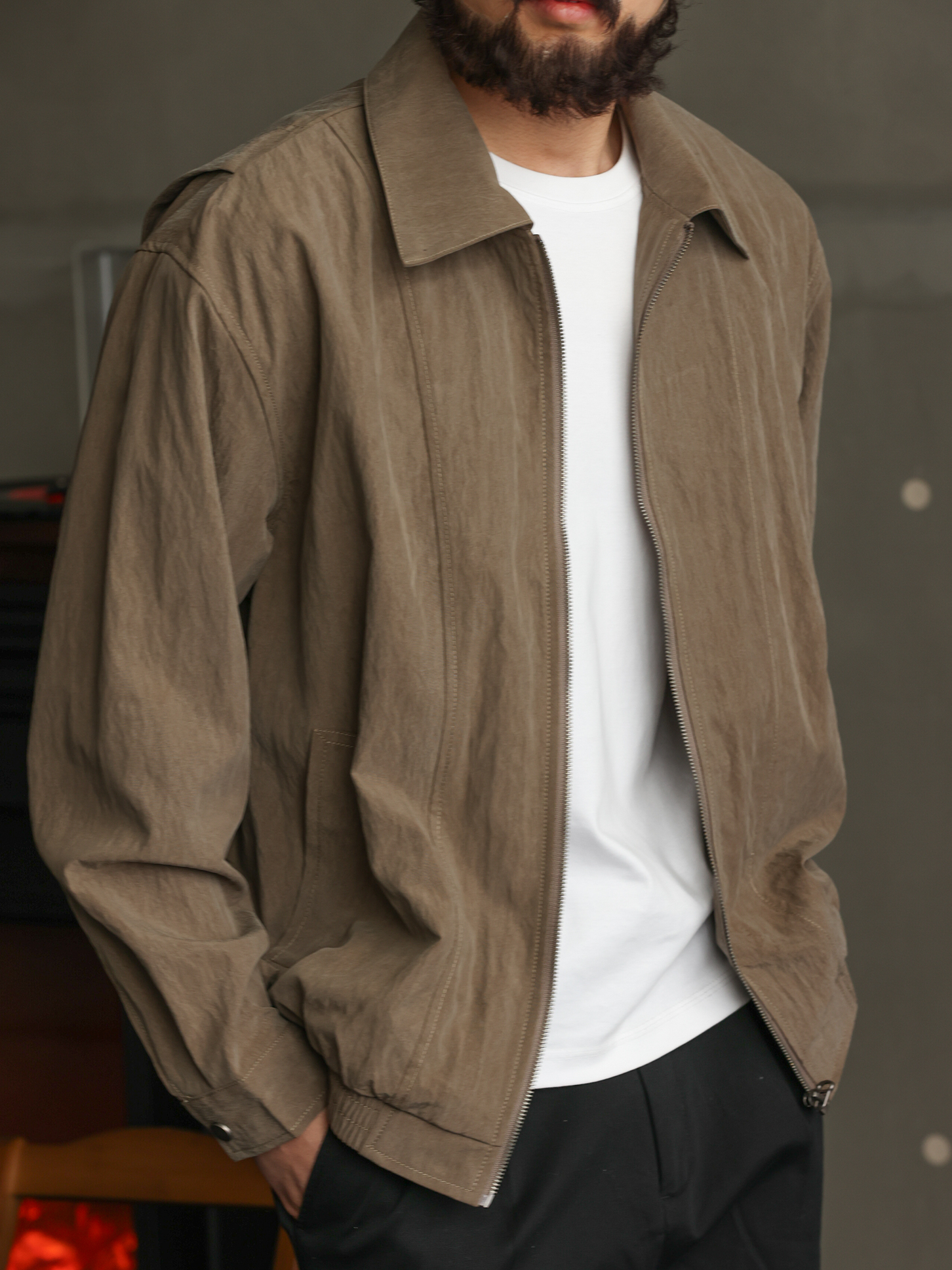 【輕薄零壓感】秋季萊塞爾翻領外套男休閒通勤輕量化夾克