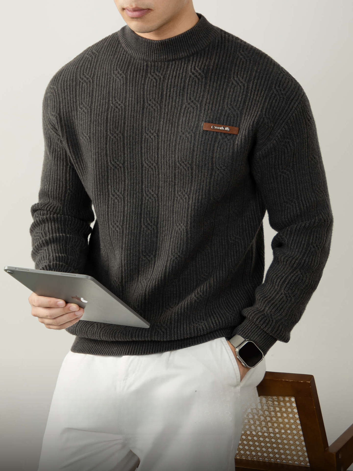 【羊毛萊賽爾重工提花】高端男士針織衫秋冬毛線針織衫