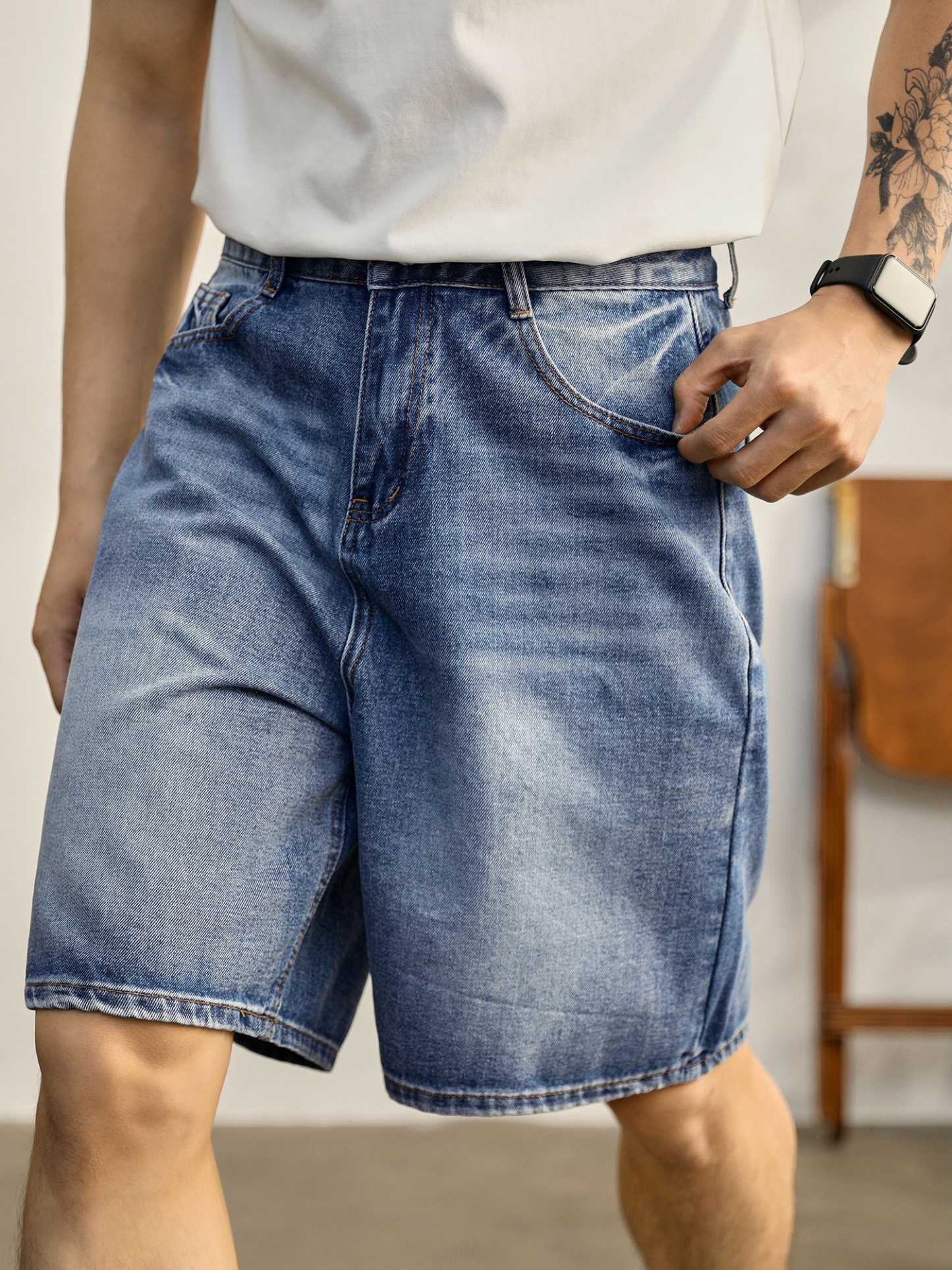 韓系潮牌水洗牛仔短褲男微寬休閒五分褲夏季新款直筒中褲子