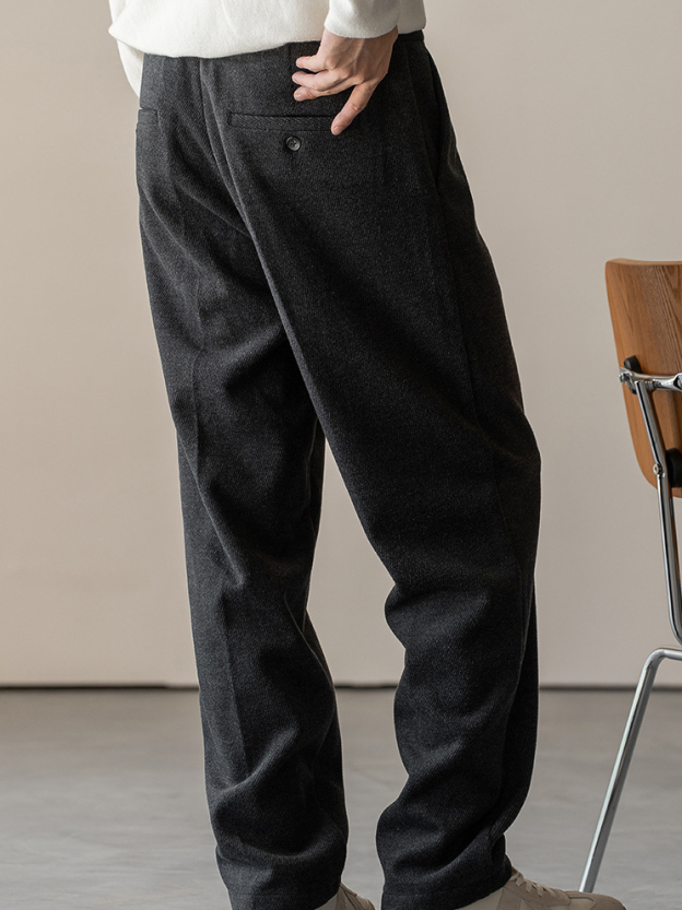 老錢風保暖毛呢直筒休閒褲男士秋冬新款復古垂感闊腿褲男1688