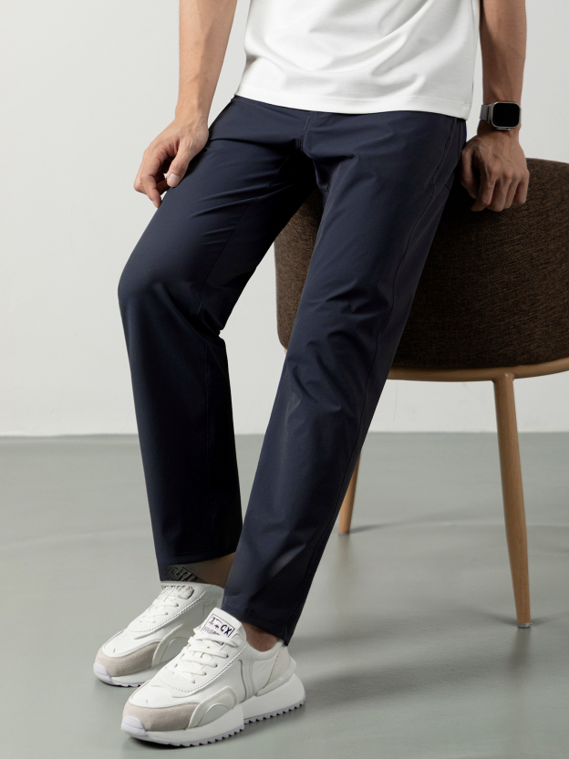 高端輕奢冰感速干休閒男士長褲夏季新款商務休閒透氣純色褲子