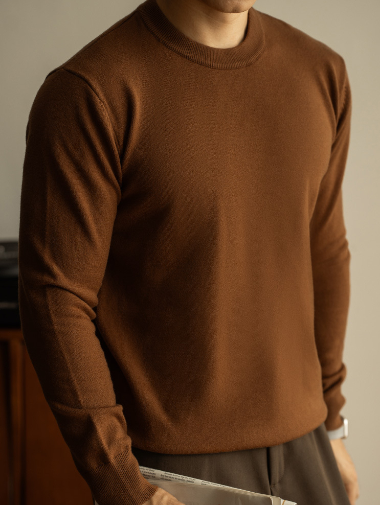 天絲羊毛純色針織衫秋冬新款圓領長袖毛衣男保暖內搭打底衫