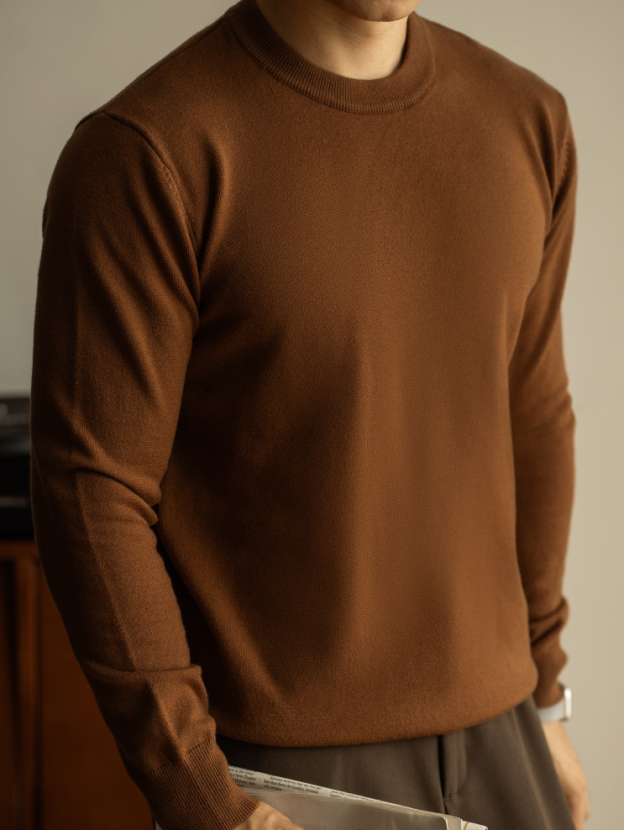 天絲羊毛純色針織衫秋冬新款圓領長袖毛衣男保暖內搭打底衫