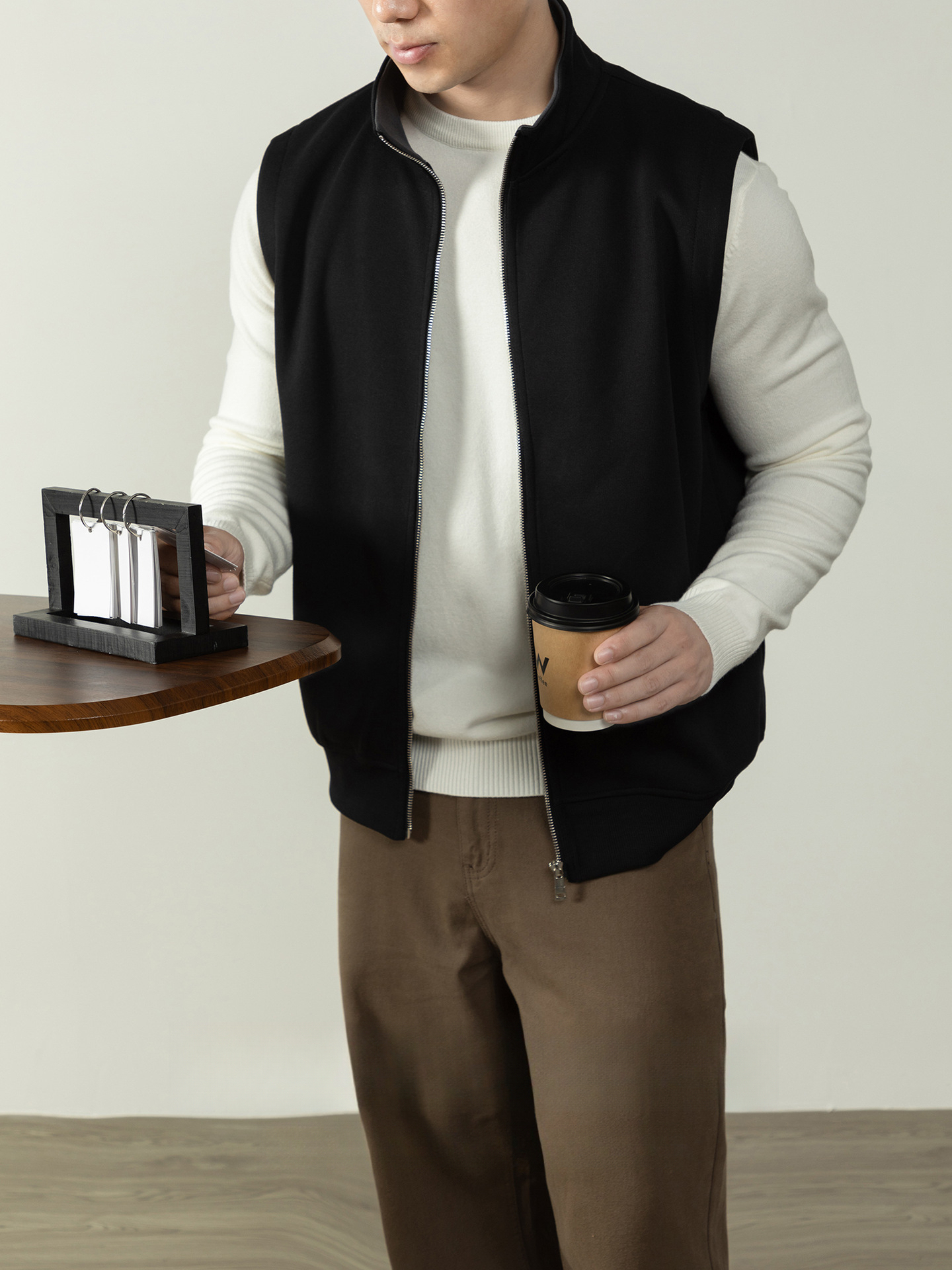 【淺奢老錢風】美式重磅360G棉感馬甲拉鍊外套無袖夾克運動坎肩男