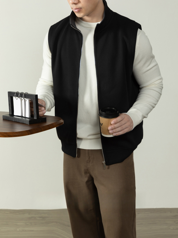 【淺奢老錢風】美式重磅360G棉感馬甲拉鍊外套無袖夾克運動坎肩男