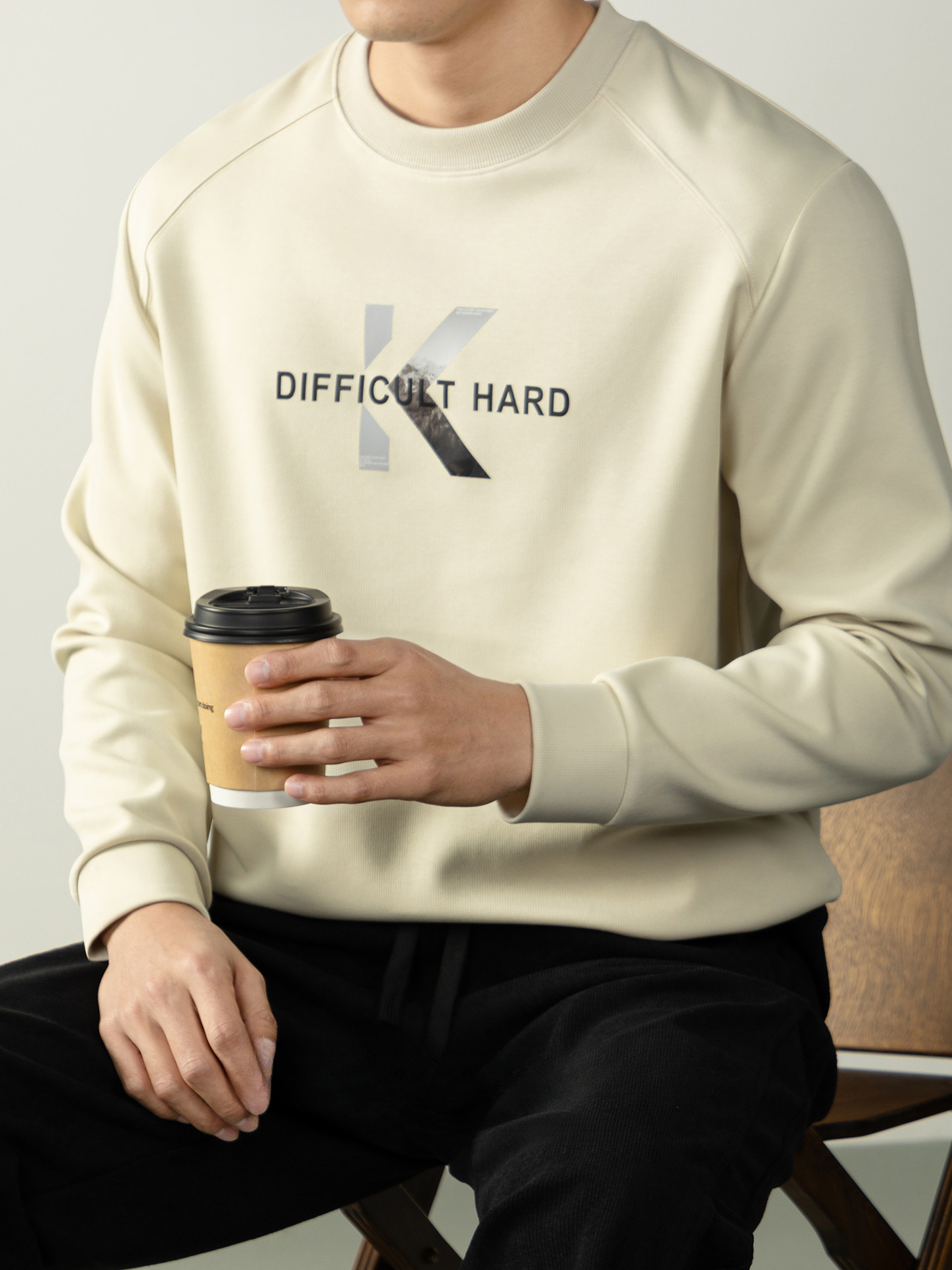 高端340G重磅秋田細紋插肩袖衛衣男士春秋寬鬆休閒字母印花打底衫