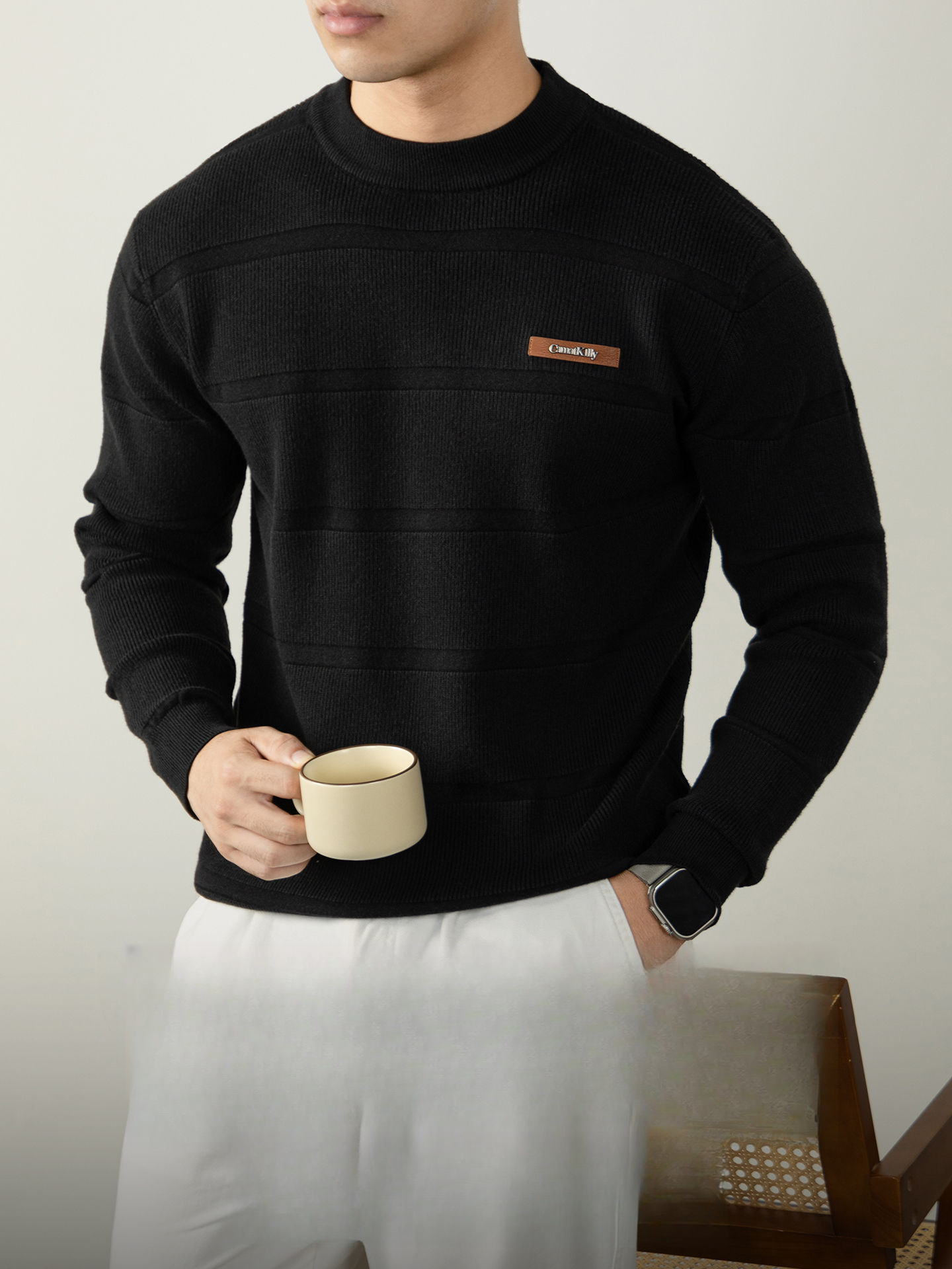 【澳洲綿羊毛X萊賽爾提花針織】高端男針織衫秋冬新款時尚毛線衣