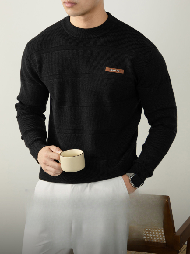 【澳洲綿羊毛X萊賽爾提花針織】高端男針織衫秋冬新款時尚毛線衣